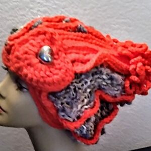 NWT Novelty Knit Hat With Free Form Crochet Accents
